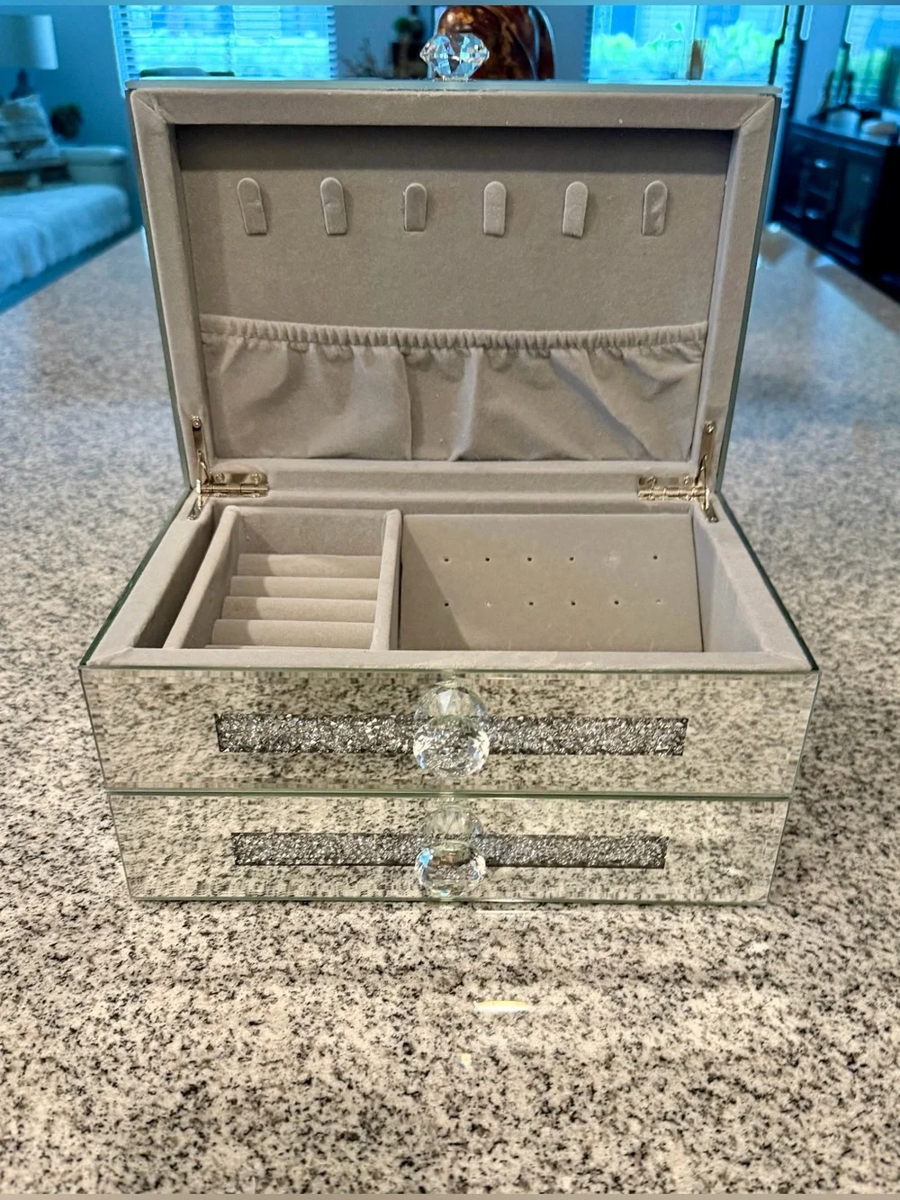 Silver Mirrored Jewelry Box with Crystal Accents - NEW
